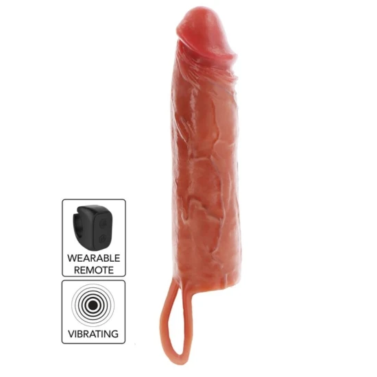Penis Sleeve - Get Real - Mânecă vibratoră din silicon cu piele hidratată, Caramel, 20 cm
