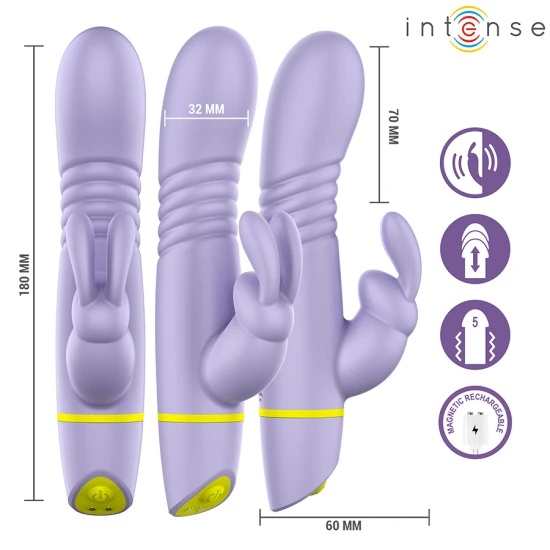 INTENSE - Stimulator Rabbit & Vibrator cu împingere, Roz
