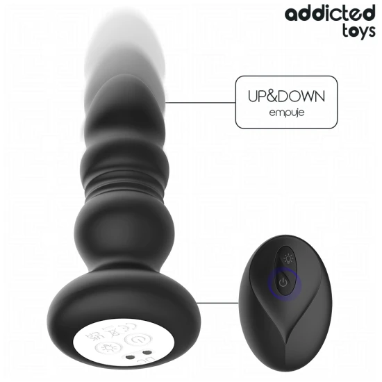 Plug anal cu vibrații și împingeri, LED, telecomandă, Negru