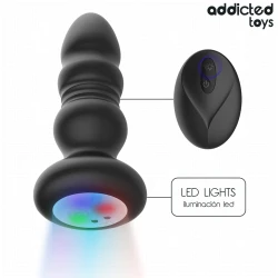Plug anal cu vibrații și împingeri, LED, telecomandă, Negru