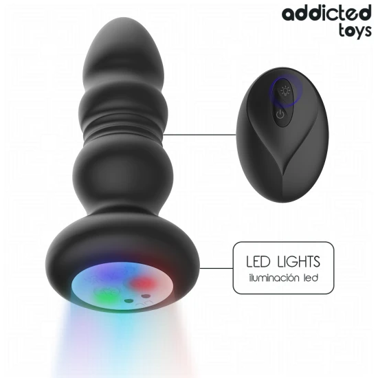 Plug anal cu vibrații și împingeri, LED, telecomandă, Negru