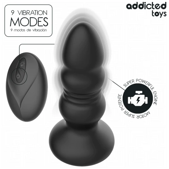 Plug anal cu vibrații și împingeri, LED, telecomandă, Negru