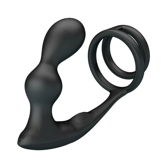 Plug anal vibrator cu inel pentru penis, telecomandă, Negru