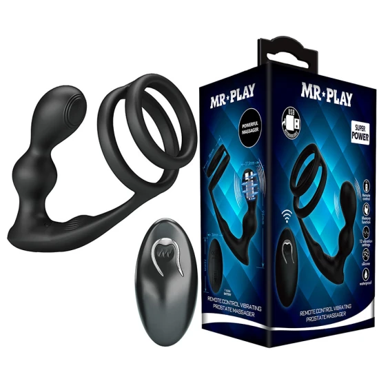 Plug anal vibrator cu inel pentru penis, telecomandă, Negru