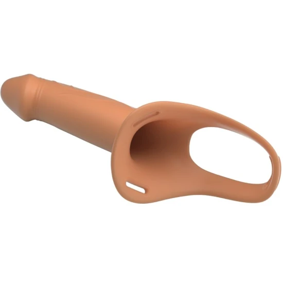 Dildo strap-on vibrant din silicon, piele deschisă, 18 cm