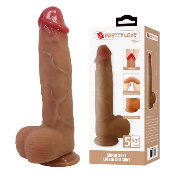 Dildo realist din silicon, cu ventuză, 23.5 cm, roz