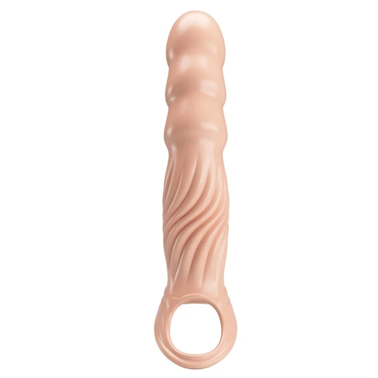 Manșon penis texturat cu prelungitoare, Roz