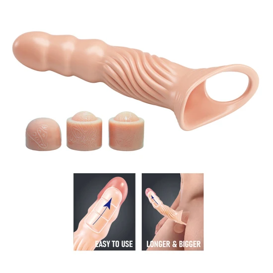 Manșon penis texturat cu prelungitoare, Roz