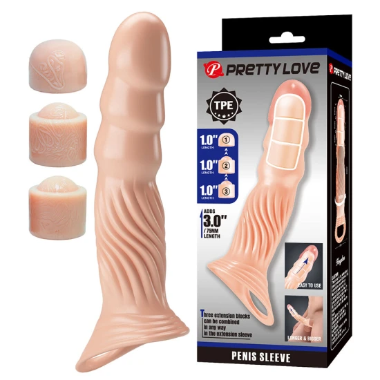 Manșon penis texturat cu prelungitoare, Roz