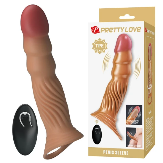 Mânecuță penis texturată cu vibrații și telecomandă, Roz