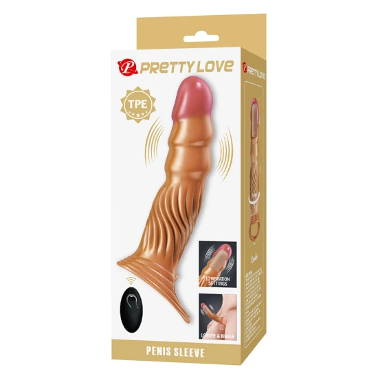 Mânecuță penis texturată cu vibrații și telecomandă, Roz