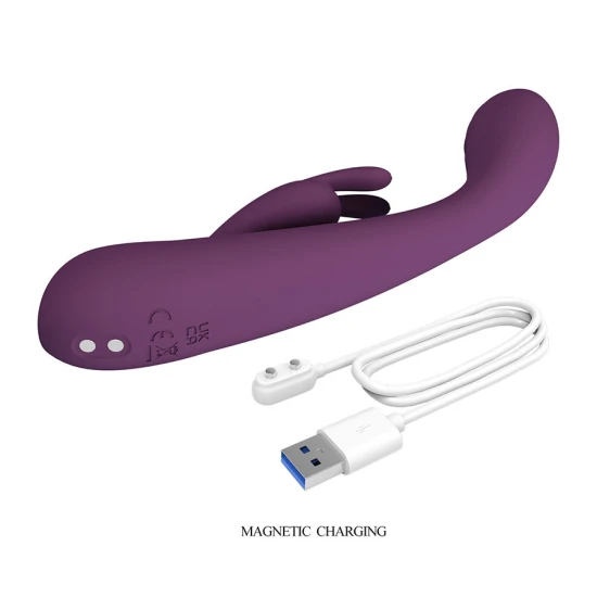Vibrator iepure cu stimulator din silicon, mov