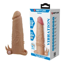 Mânecuță pentru penis cu stimulator clitoridian și vibrații, Roz