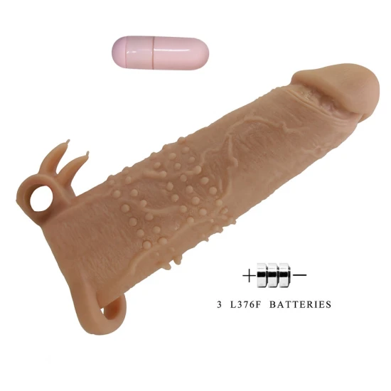 Mânecuță pentru penis cu stimulator clitoridian și vibrații, Roz