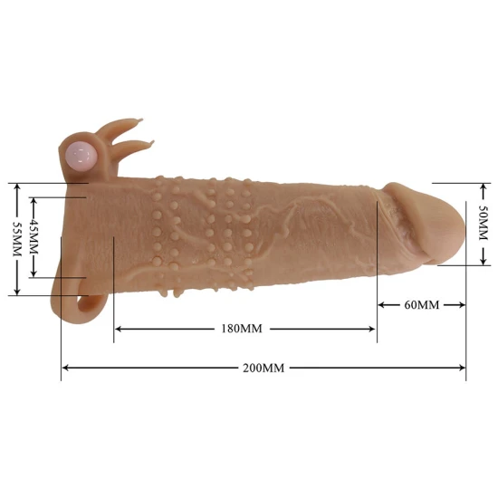 Mânecuță pentru penis cu stimulator clitoridian și vibrații, Roz