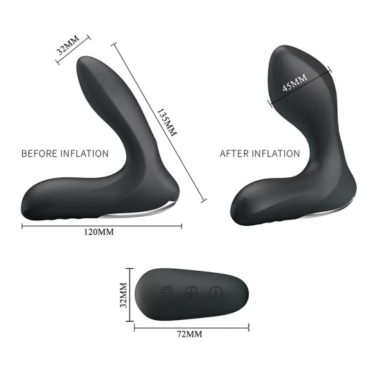 Masaj pentru prostată cu vibrații, telecomandă, Negru