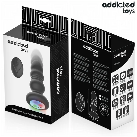 Plug anal cu vibrații și împingeri, LED, telecomandă, Negru