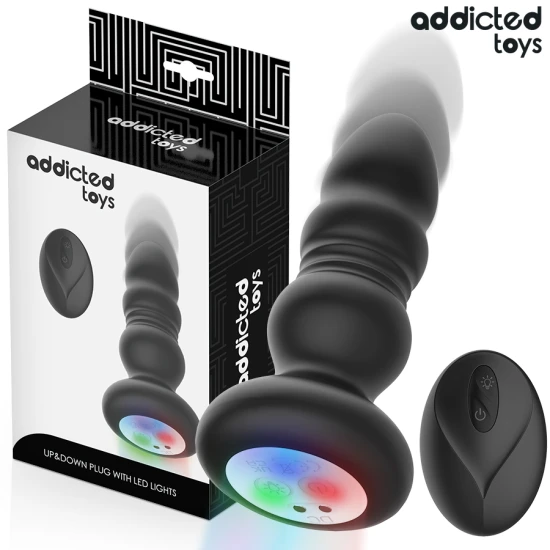 Plug anal cu vibrații și împingeri, LED, telecomandă, Negru