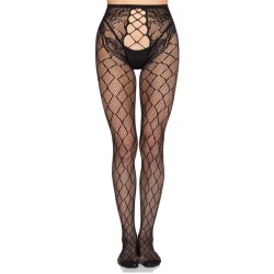 LEG AVENUE - Ciorapi tip plasă 1966 cu model net și chiloț fără întreținere, Negru - One Size
