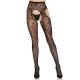 LEG AVENUE - Ciorapi tip suspensor cu model floral, Negru - ONE SIZE
