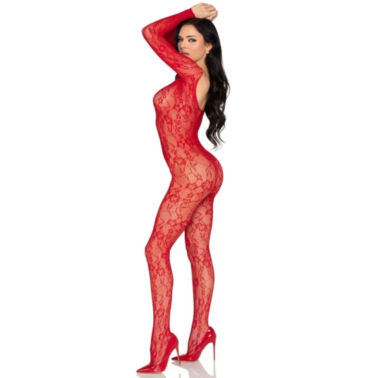 LEG AVENUE - Bodystocking din dantelă, Roșu - One Size