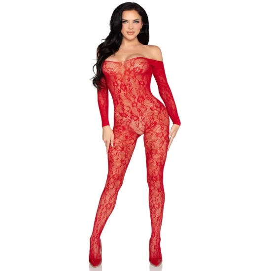 LEG AVENUE - Bodystocking din dantelă, Roșu - One Size