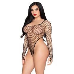 LEG AVENUE - Body tip model high-cut din plasă industrială, Negru - One Size
