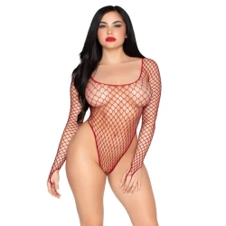 LEG AVENUE - Body tip plasă industrială cu decupaj pe șold , Roșu - One Size