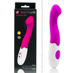 Vibrator Charles din silicon, lila și alb, 18 cm