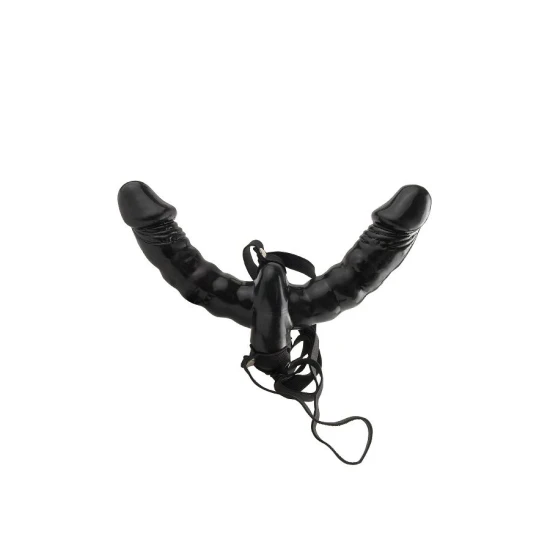 Ham dublu pentru strap-on cu vibrații, Roz