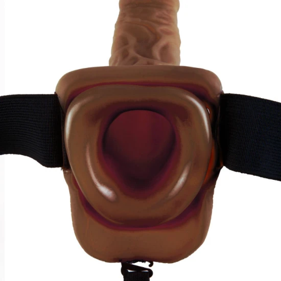 Seria 9 - Ham strap-on gol cu bile, 22,9 cm, maro