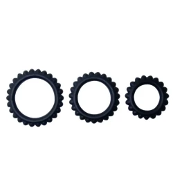 Set 3 inele pentru penis, Negru, 2.8 + 2.4 + 1.9 cm