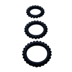 Set 3 inele pentru penis, Negru, 2.8 + 2.4 + 1.9 cm