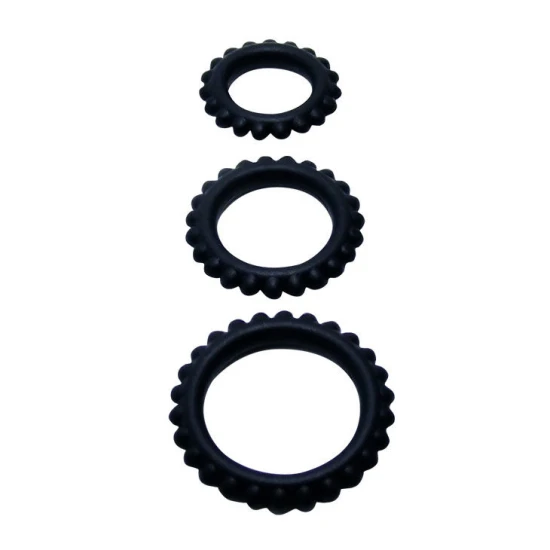 Set 3 inele pentru penis, Negru, 2.8 + 2.4 + 1.9 cm