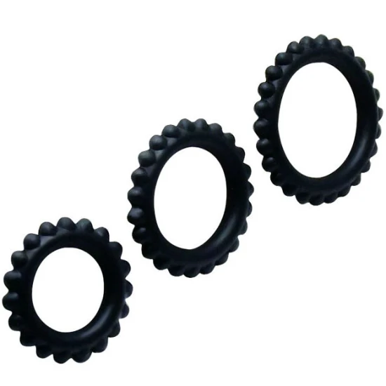Set 3 inele pentru penis, Negru, 2.8 + 2.4 + 1.9 cm