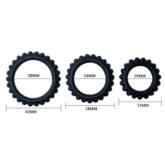 Set 3 inele pentru penis, Negru, 2.8 + 2.4 + 1.9 cm