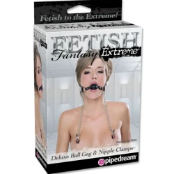 FETISH FANTASY - Set ball gag și clești pentru mameloane, Deluxe