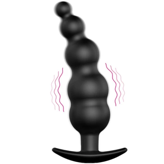 Plug anal din silicon, stimulare extra, Negru, telecomandă, 12 moduri de vibrație