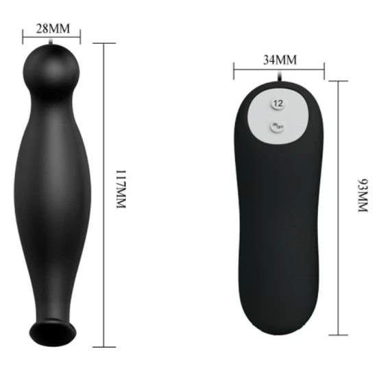Plug Anal Pretty Love, Silicon, 12 Moduri Vibrații, Negru