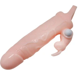 Penis cover din material Flesh, cu iepure vibrator și bullet dublu, 16.5 cm