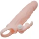 Penis cover din material Flesh, cu iepure vibrator și bullet dublu, 16.5 cm