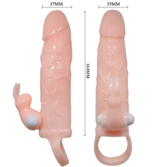 Penis cover din material Flesh, cu iepure vibrator și bullet dublu, 16.5 cm