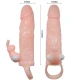 Penis cover din material Flesh, cu iepure vibrator și bullet dublu, 16.5 cm