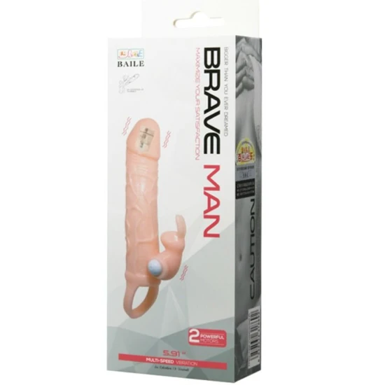 Penis cover din material Flesh, cu iepure vibrator și bullet dublu, 16.5 cm