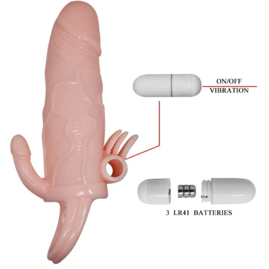 Manșon Penis Brave Man, Cu Stimulare Clitoridiană Și Anală, Culoarea Pielii