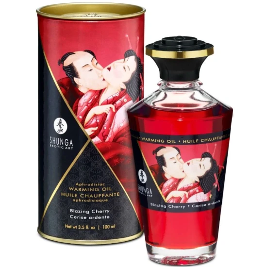 Ulei de masaj cu efect de încălzire Shunga, aromă intensă de cireș, 100 ml