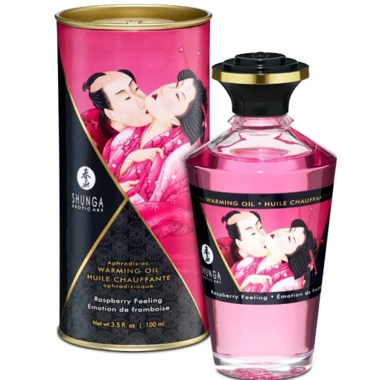 SHUNGA - Ulei de masaj cu efect de încălzire, aromă intensă de zmeură, 100 ml