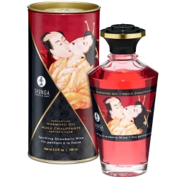 SHUNGA - Ulei de masaj cu efect de căldură, căpșuni și cava, 100 ml