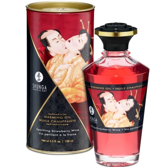 SHUNGA - Ulei de masaj cu efect de căldură, căpșuni și cava, 100 ml