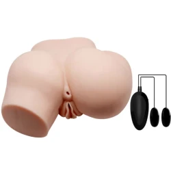 Bust Realistic - Vagin și Anus cu Vibrație, Alb, Mărime Unică